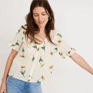 Madewell Eyelet Village Floral Ruffle Sleeve Top